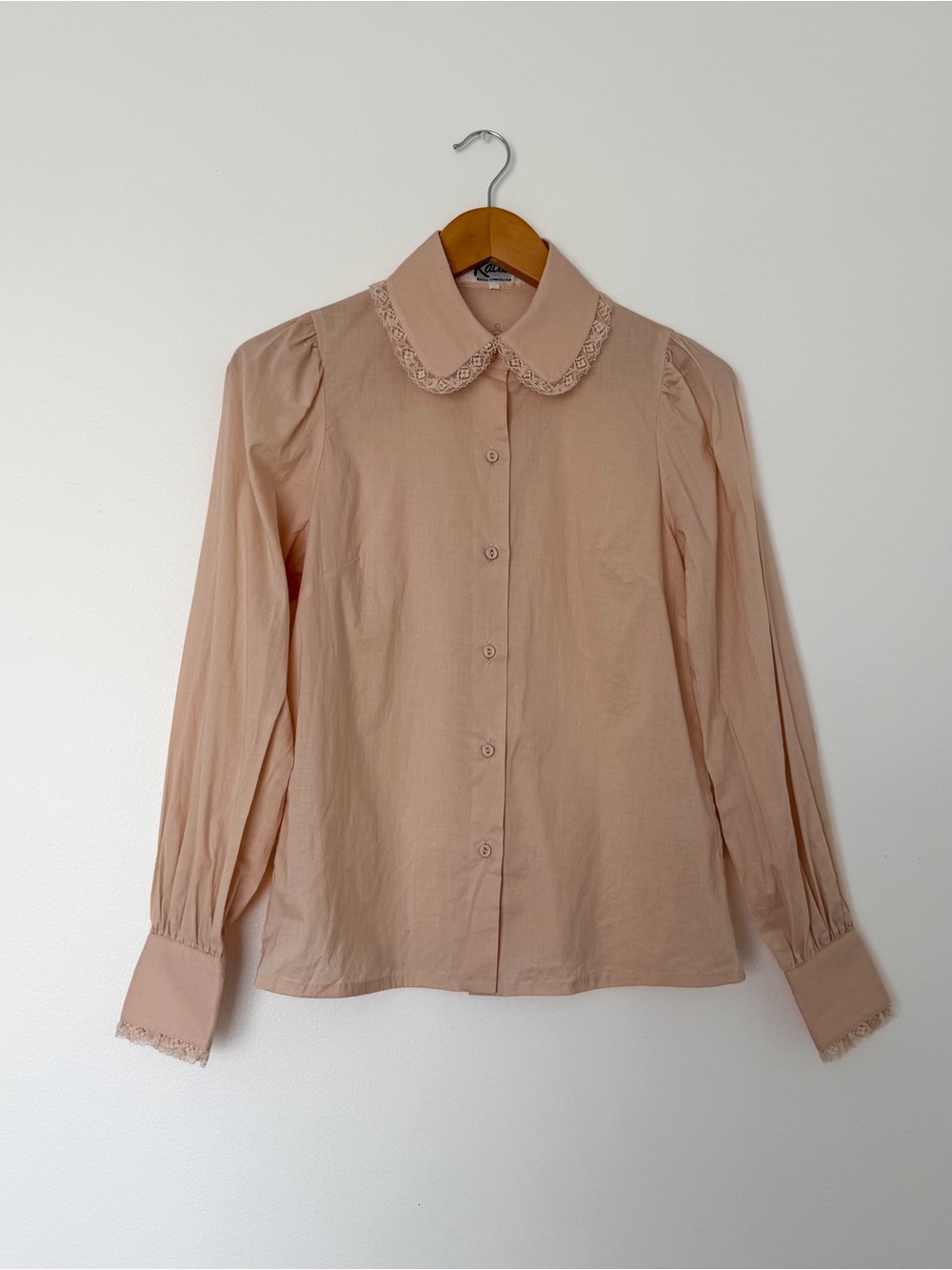 Blush Pink Delicate Edwardian Inspired Button up With lace Trim